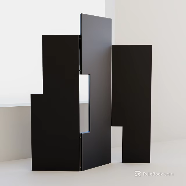 Modern Black Geometric Screen With Layered Panels In Minimalist Interior 3d model 