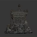 Traditional Chinese Pavilion Architecture With Ancient Bronze Colored Carved Eaves Roof And Rocky Base Structure