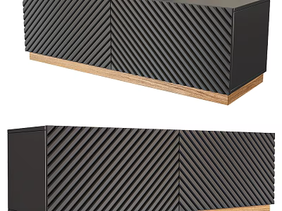 Modern Black TV Stand With Herringbone Pattern Design And Wooden Base Structure 3d model