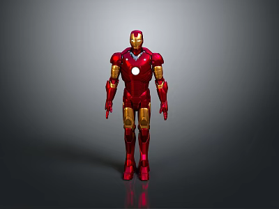 Iron Man Character 3D Model With Red And Gold Armor Chest Emblem On Gray Background 3d model