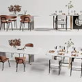 Modern Dining Table Set With Elegant Chairs Marble Top And Decorative Plants 3d model
