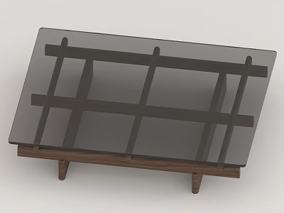 Modern Coffee Table with Glass Top and Crossed Walnut Wood Frame 3d model