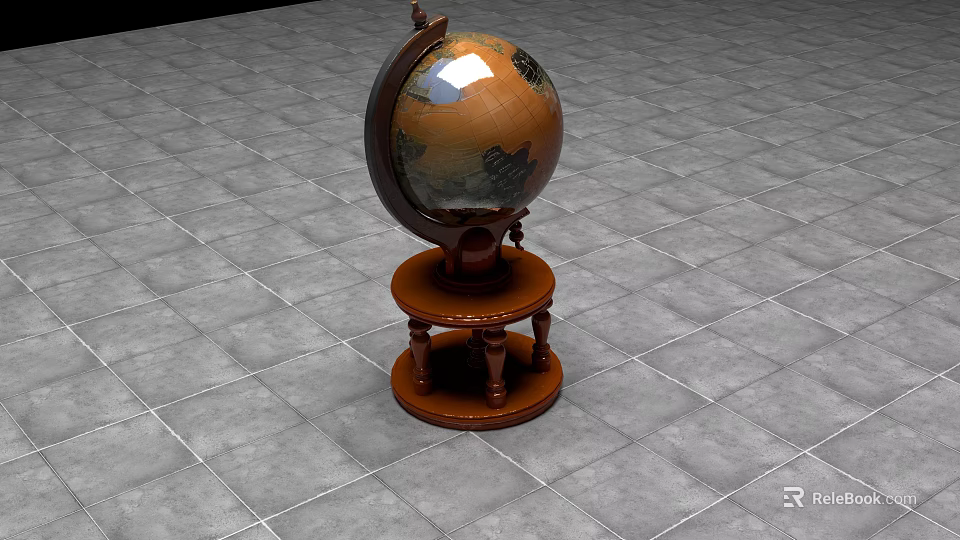 Decorative Ornament Set with Vintage Globe on Wooden Stand Classic Design and Elegant Base 3d model 