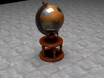 Decorative Ornament Set with Vintage Globe on Wooden Stand Classic Design and Elegant Base 3d model