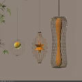 Natural Woven Pendant Lights With Warm Yellow Glow And Bamboo Leaves Interior