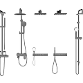 Various Modern Black Shower Heads with Handheld and Rainfall Spray Options for Bathroom