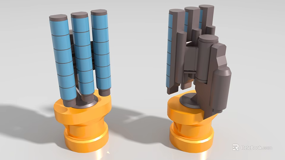 Industrial Mechanical Arm Equipment With Blue Cylindrical Parts Gray Structure And Yellow Base 3d model 