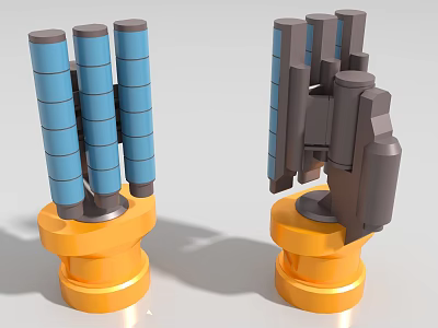 Industrial Mechanical Arm Equipment With Blue Cylindrical Parts Gray Structure And Yellow Base 3d model