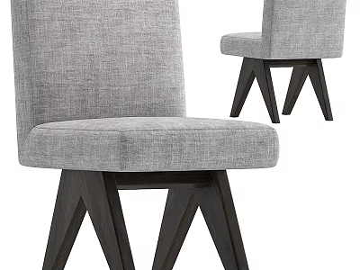 Modern Gray Upholstered Dining Chairs With Black Wooden Geometric Legs 3d model