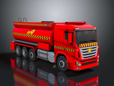 Red Tanker Truck With Yellow Warning Stripes And Tanker Body Design 3d model