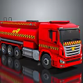 Red Tanker Truck With Yellow Warning Stripes And Tanker Body Design