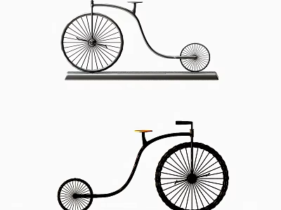 Decorative Ornament Set with Vintage Bicycle Design Black Metal Frame and Orange Seat 3d model