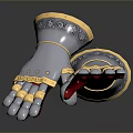 Medieval Knight Gauntlets With Silver Plated Armor And Gold Accents