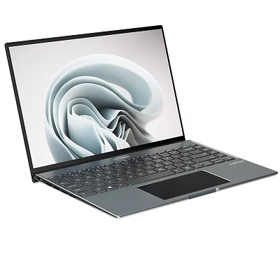 Slim Modern Laptop With Abstract Wave Pattern On Screen And Black Keyboard 3d model
