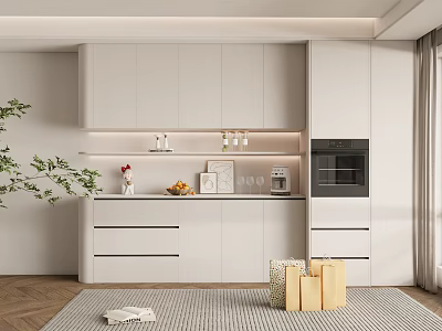 Stylish Wine Cabinet Design In Modern Kitchen With White Cabinets And Decorative Accents 3d model