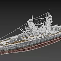 Detailed Battleship 3D Model Featuring Upper Structure Masts Turrets And Gray Hull 3d model