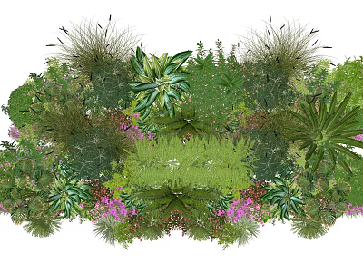 Diverse Plant Combination For Garden Landscaping With Green Foliage Purple Flowers And Grasses 3d model
