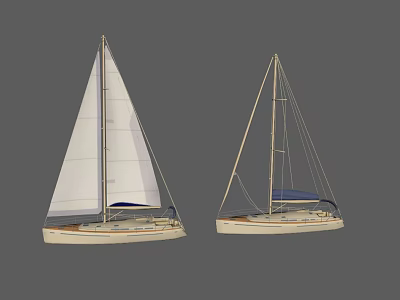 Two Sailboats With White Sails Blue Canopy And Cream Colored Hulls 3d model