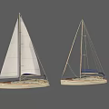 Two Sailboats With White Sails Blue Canopy And Cream Colored Hulls