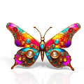 Intricate Decorative Butterfly With Colorful Wings Gears Gemstone And Metallic Accents