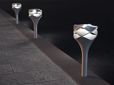 Modern Outdoor Lights With Wave Shaped Shades For Stone Pavement Pathway Lighting 3d model
