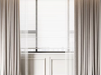 Elegant Light Beige Curtains With White Blinds And Modern Window Design 3d model