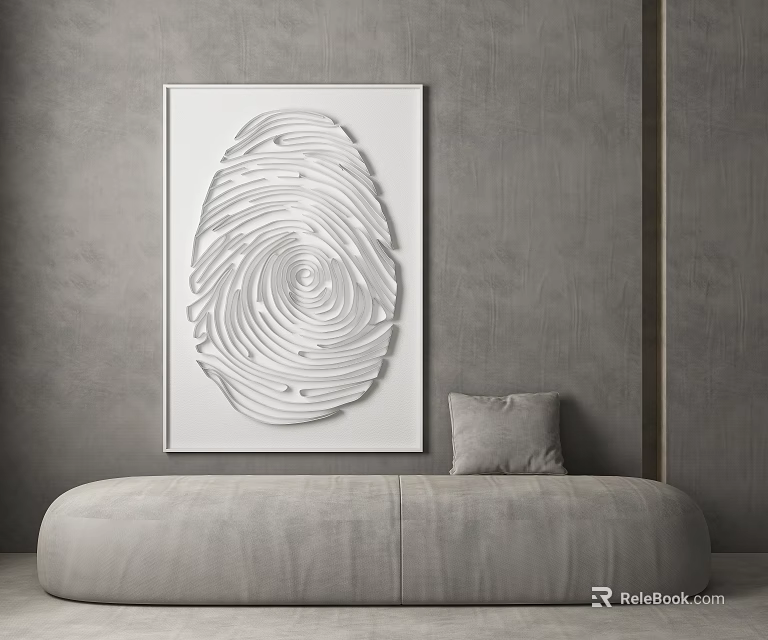 Modern Gray Interior With White Abstract Wall Art Sofa And Cushion 3d model