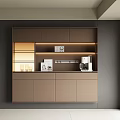 Modern Beige Sideboard With LED Lighting And Coffee Machine On Dark Grey Wall Background 3d model