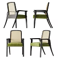 Modern Dining Chairs With Green Upholstered Seats Rattan Backrests And Black Wooden Frames