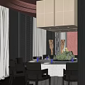 Modern Elegant Private Dining Room Featuring Round Table Chandelier Chairs And Tableware Decorations 3d model