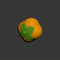 Vibrant Orange Persimmon With Fresh Green Leaves On Dark Shiny Background