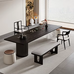-Ji Feng Big Board Table Tea Table and Chair Combination Tea Table Tea Table Tea Room Tea Table 3d model