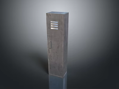 Gray Vertical Storage Cabinet With Sleek Structure Ventilation Slits And Door Handle 3d model