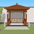 Traditional Chinese Wooden Pavilion In Garden With Grass Bamboo And Stone Lantern