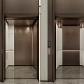 Modern Elevator Lobby Design With Dark Brown Doors Light Walls Gray Flooring And Ceiling Lighting