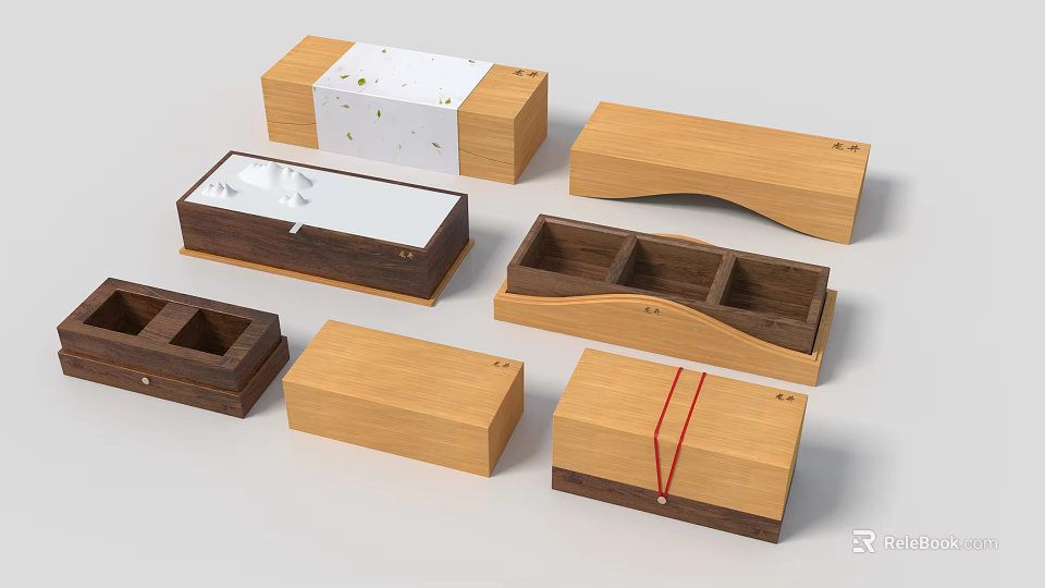 Wooden Decorative Ornament Set With Various Shapes And Storage Boxes Design 3d model 