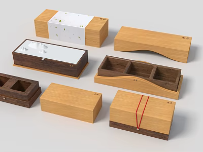 Wooden Decorative Ornament Set With Various Shapes And Storage Boxes Design 3d model