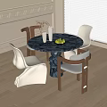 Modern Round Table And Chairs Set With Marble Top White Wooden Chairs In Bright Interior
