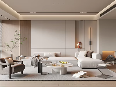 Modern Living Room Interior With Sectional Sofa Accent Chair Coffee Table And Floor Lamp 3d model