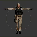 Military Personnel In Camouflage Uniform With Tactical Gear And Arms Outstretched