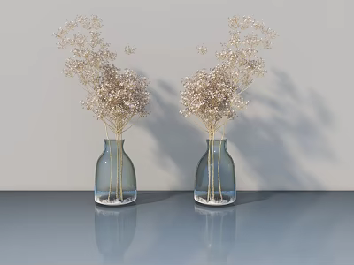 Blue Glass Vases With Dried Flowers By Modern Swing Door Design 3d model