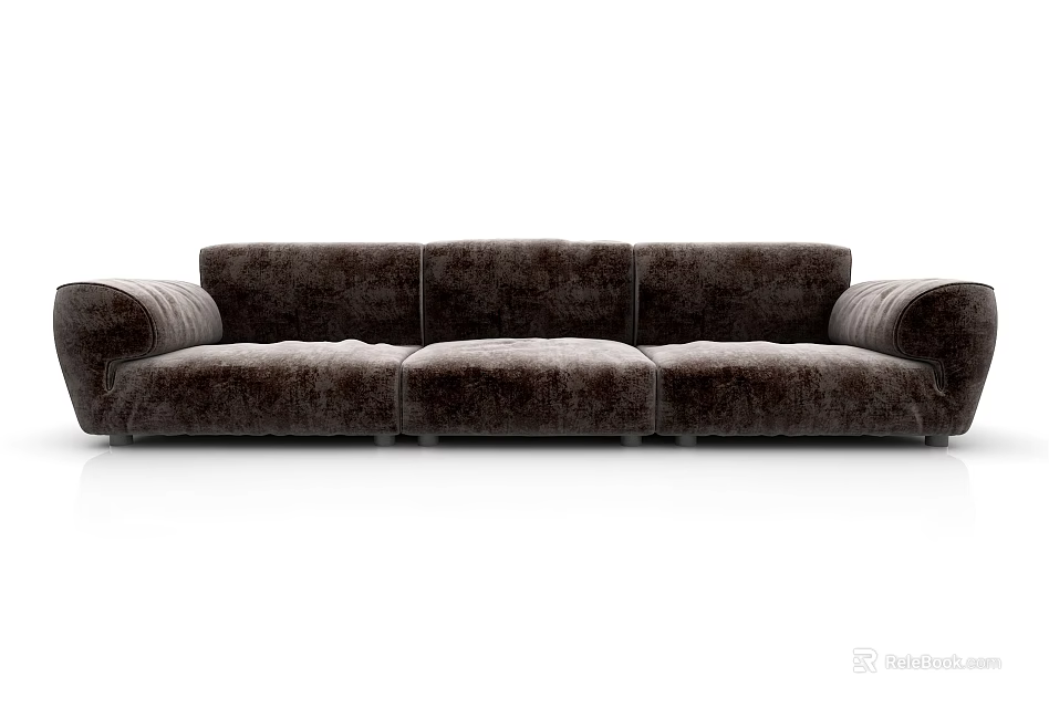 Modern Dark Brown Three Seater Sofa With Plush Fabric And Comfortable Design 3d model