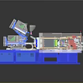 Industrial Machinery with Transparent Casing Blue Base and Internal Manufacturing Components