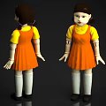Game Movie Character 3D Model Brown Hair Yellow Top Orange Dress White Socks Mechanical Arms