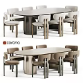Modern Table And Chairs Set With Oval Top And Minimalist Beige Chairs For Dining Area
