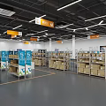 Logistics Picking Area Modern Interior With Shelves Cardboard Boxes And Ceiling Lighting