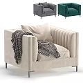 Beige Single Sofa With Tufted Backrest Soft Pillow And Patterned Blanket On Metal Legs 3d model