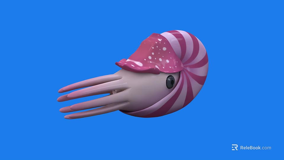 Vibrant Pink Spiral Shell Nautilus Aquatic Animal With White Spots And Black Eyes 3d model 