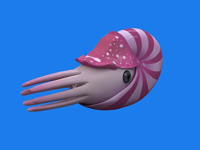 Vibrant Pink Spiral Shell Nautilus Aquatic Animal With White Spots And Black Eyes 3d model