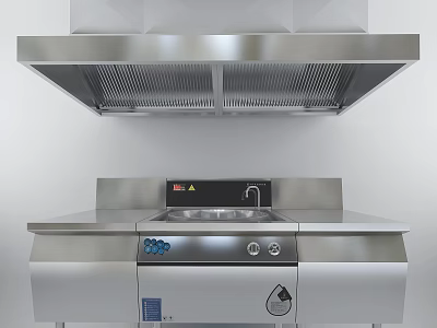 Stainless Steel Commercial Kitchen Appliance With Range Hood And Control Panel 3d model